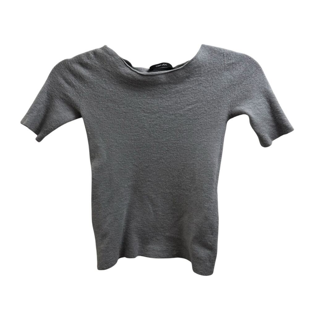 Chicjoc Gray Short Sleeve Wool Sweater